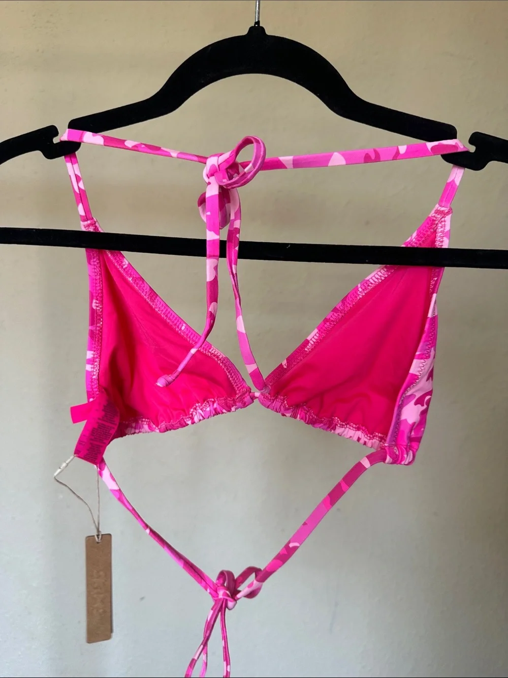 SKIMS SWIM TRIANGLE BIKINI TOP IN PINK CAMO size XL